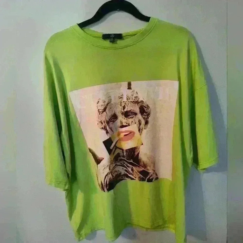 NWT Misguided c'est la vie graphic drop shoulder oversized tee shirt size 2 #74